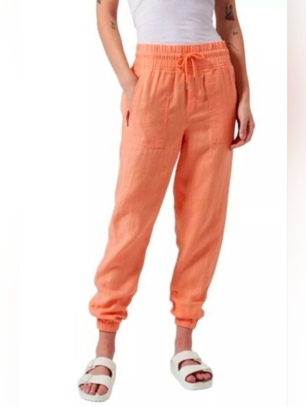 ❤️ ATHLETA CABO LINEN HIGH RISE JOGGER PANTS, CACTUS PEACH, 8 (29)